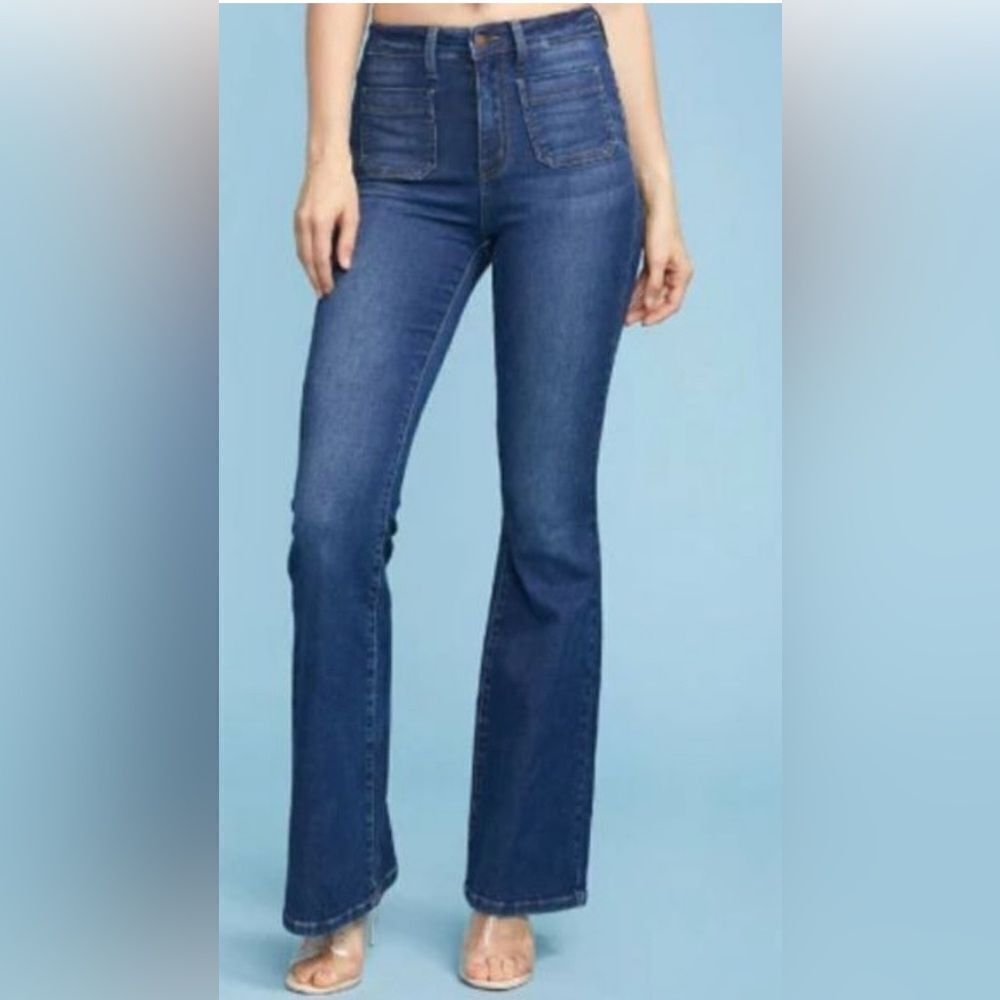 Judy Blue (JB84146) Patch Pocket High Rise Flare Fit Blue Jeans Size 15/32 NWT